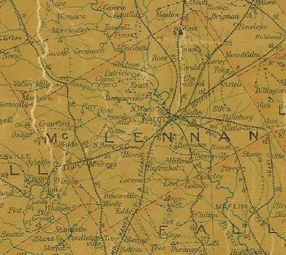 McLennan County Texas 1907 Postal map