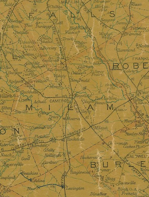 Milam county TX 1907 postal map