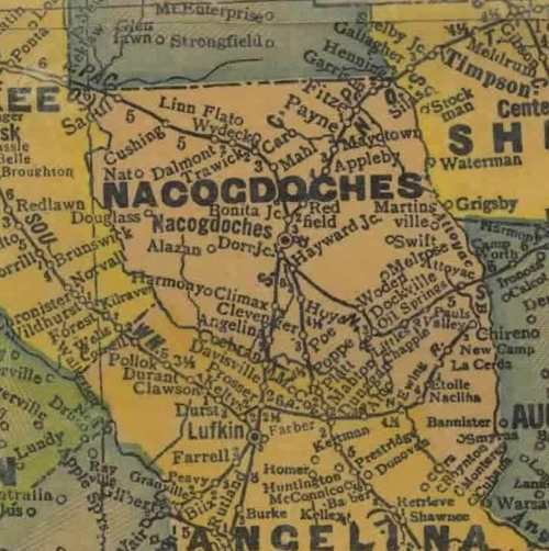 Nacogdoches County Texas 1940s map