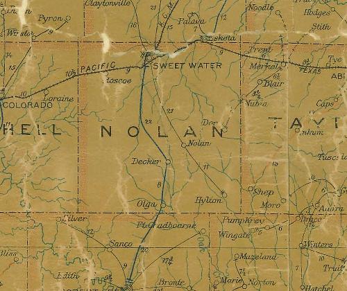 Nolan County TX 1907 postal map