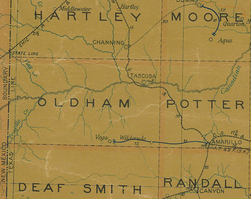 Oldham CountyTX 1907 postal map