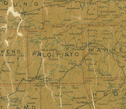 Palo Pinto County Texas 1907 Postal map