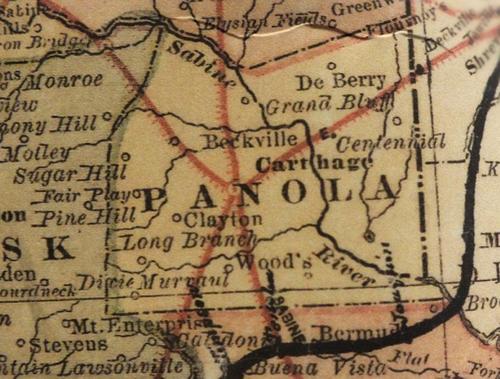 Panola County Texas  1872  postal map