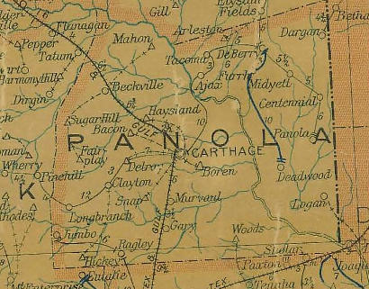 Panola County Texas 1907 Postal Map