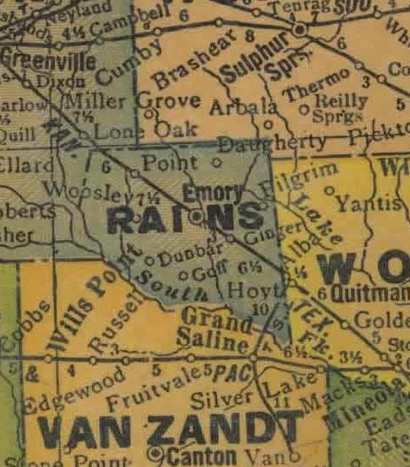 Rains County 1920s map