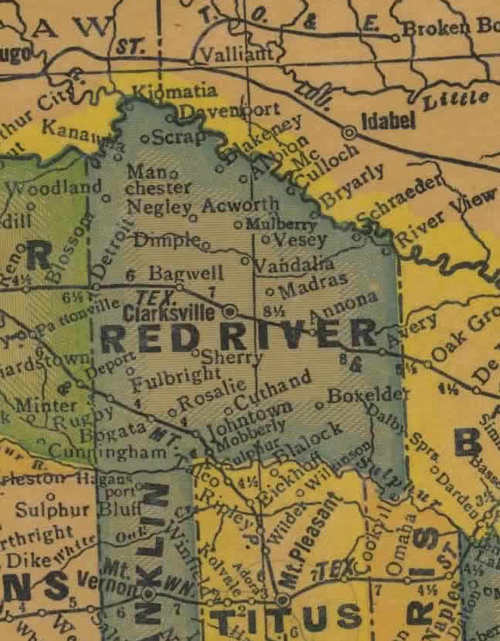 Red River County Texas 1940s map