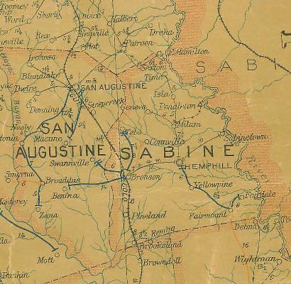 Texas Sabine County  1907 postal map