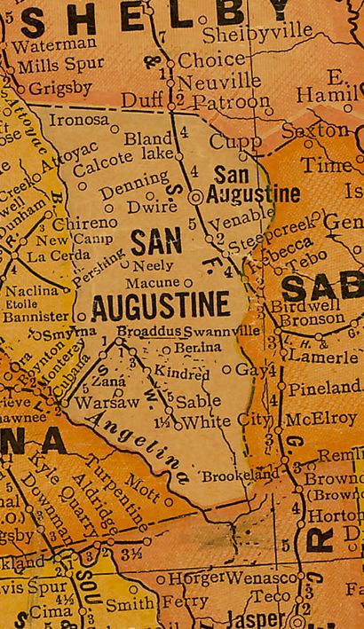 San Augustine  County TX 1920s map