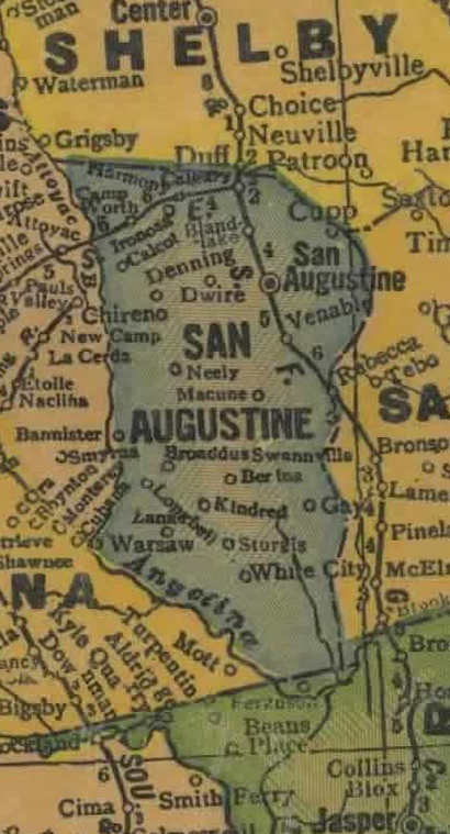 San Augustine  County TX 1940s map