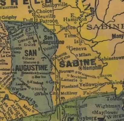 Texas Sabine County Map 1940s