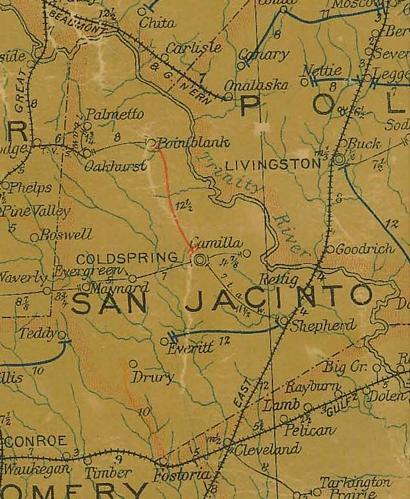 San Jacinto Texas 1907 postal  map