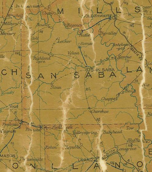 TX San Saba  County 1907 Postal Map