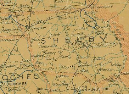 Shelby County TX 1907 Postal map