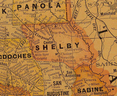 Shelby County Texa 1920s map