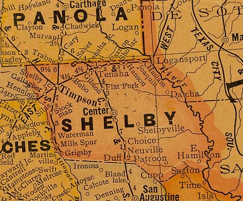 Shelby County Texas 1920s map