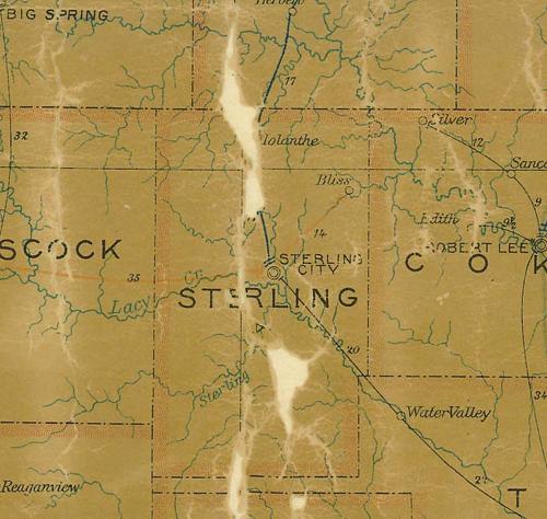 Sterling County TX 1907 postal map