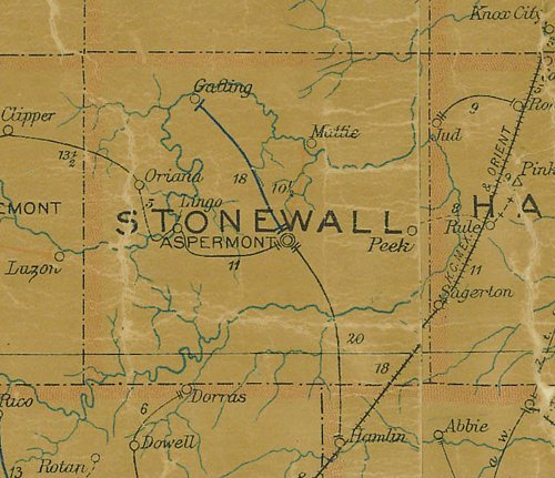 Stonewall County TX 1907 postal map