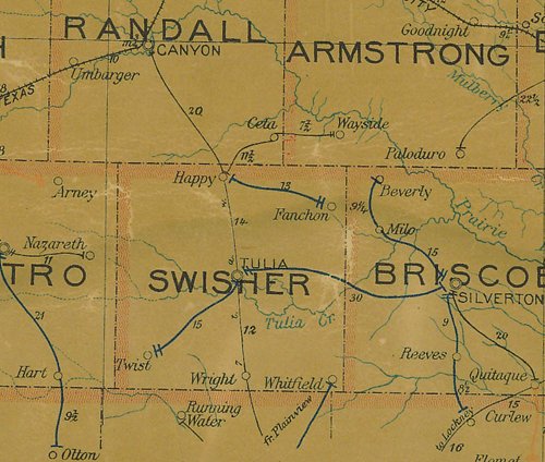 Swisher and Briscoe County Texas 1907 Postal map