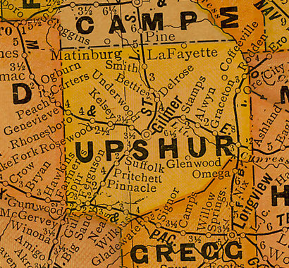 Upshur County TX 1920s old map