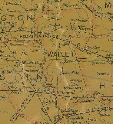 Waller County Texas 1907 Postal map
