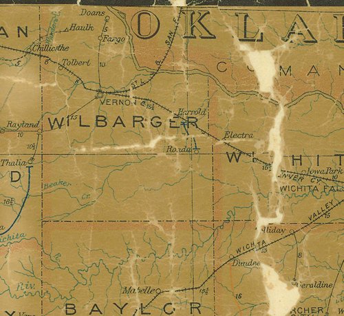 Wilbarger County TX 1907 Postal Map