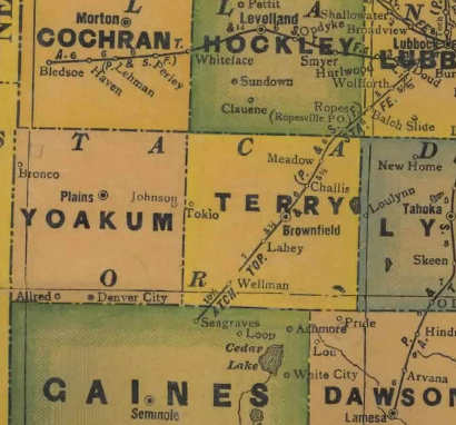 Yoakum & Terry  County,  Texas 1940s map