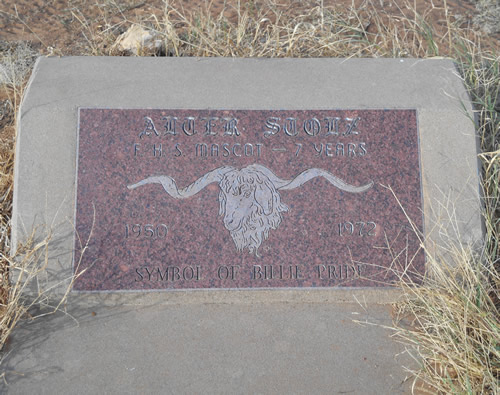 Fredericksburg TX - Alter Stolz, billy goat, Fredericksburg High School Mascot tombstone