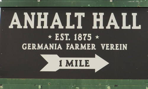 Anhalt, Texas - Anhalt Hall, Germania Farmer Verein sign