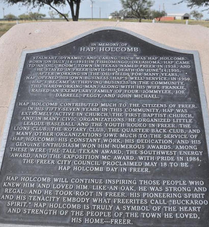 Freer TX - Hap Holcomb Memorial Plaque