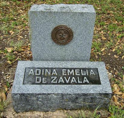 Adina Emilia De Zavala granite marker with bronze star