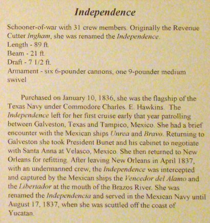 Independence Schooner-of-war information - Rockport TX Maritime Museum 