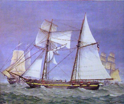 Liberty Schooner-of-war painting, Rockport TX Maritime Museum exhibit