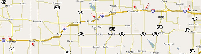 Route 66 El Reno Oklahoma to Shamrock Texas