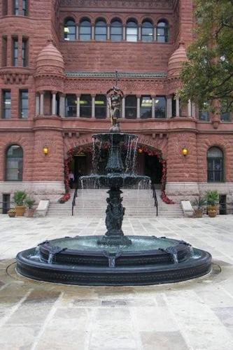 Bexar County Courthouse - new Lady Justice and  fountain