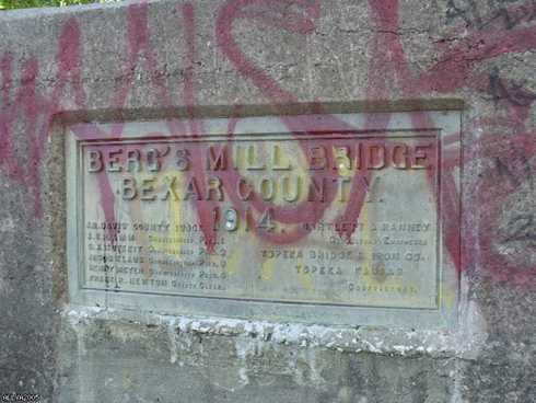 Texas Berg's Mill Bridge, Bexar County Plate