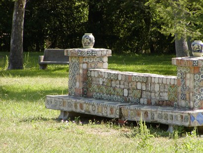 Mexican tiled  bench  on Dr. Aureliano Urrutia former estate San Antionio Texas