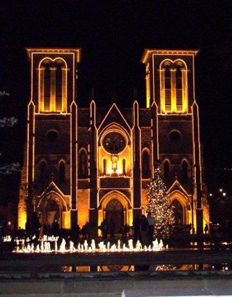 San Fernando Cathedral San Antonio TX lit up for Christmas