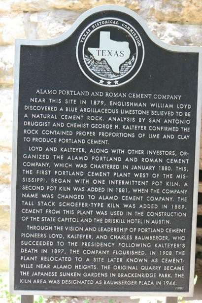 Alamo Portland and Roman Cement Company  historical marker, San Antonio Texas