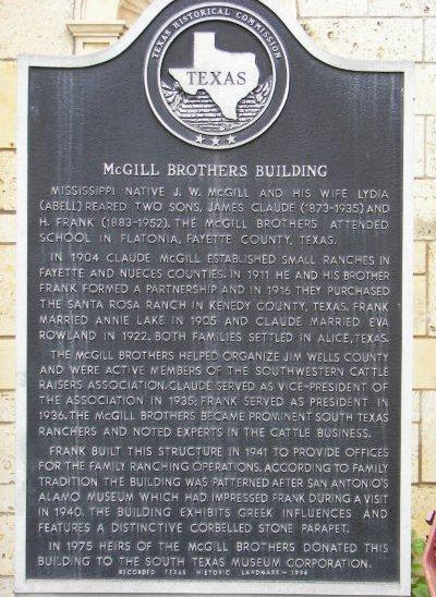 Alice TX - McGill Brothers building Texas historical marker