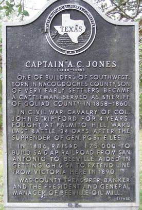Beeville Texas - Captain AC Jones Historical Marker