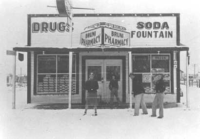 Bruni  Pharmacy Drugs, soda fountain, Texas 1940