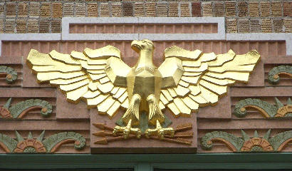 Cotulla TX - Restored La Salle County Courthouse gilded terra cotta eagles 