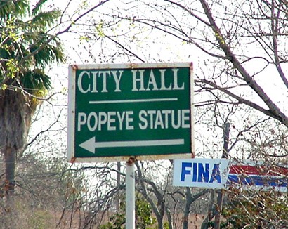 Crystal City TX -  City Hall Popeye statue sign