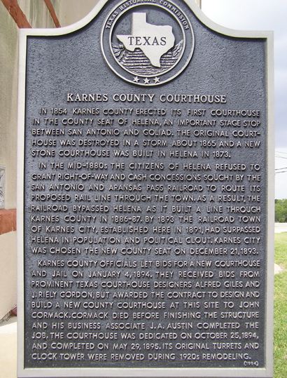 Karnes County courthouse historical marker, Karnes City Texas