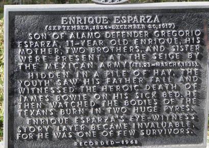 Alamo Survivor/witness Enrique Esparza historical marker