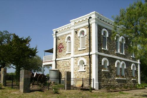 Restored former Live Oak county jail building, Oakville, Texas