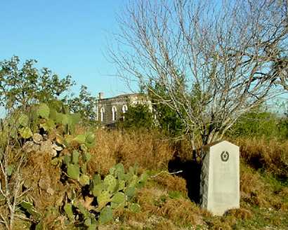 Oakville Texas marker, cactus and jail