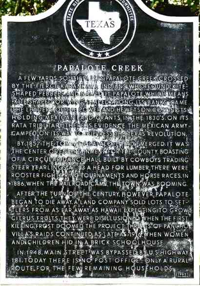 Papalote Creek Texas Historical Marker