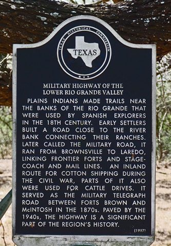 Relampago, Texas Military highway of the Lower Rio Grande Valley marker