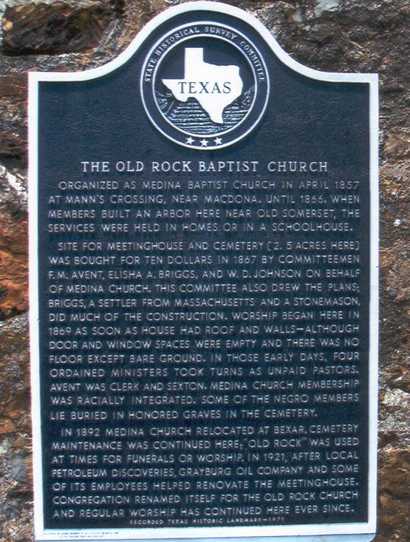 Somerset TX Old Rock Baptist Church Historical Marker